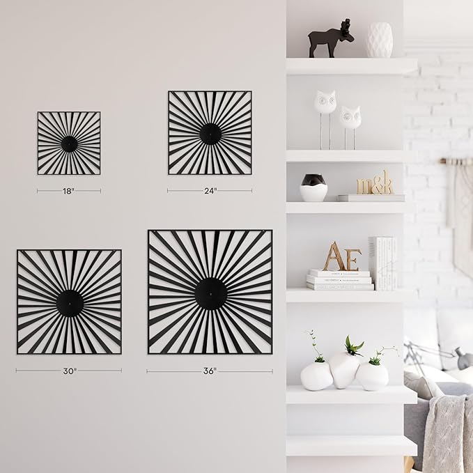 SIGNLEADER Metal Wall Decor Sun Ray Lake Minimalist Modern Luxury Wall Sculpture Hangings 3D Statue Home Decoration for Living Room, Bedroom, Bathroom, Kitchen, Fireplace, Office - 18" Black