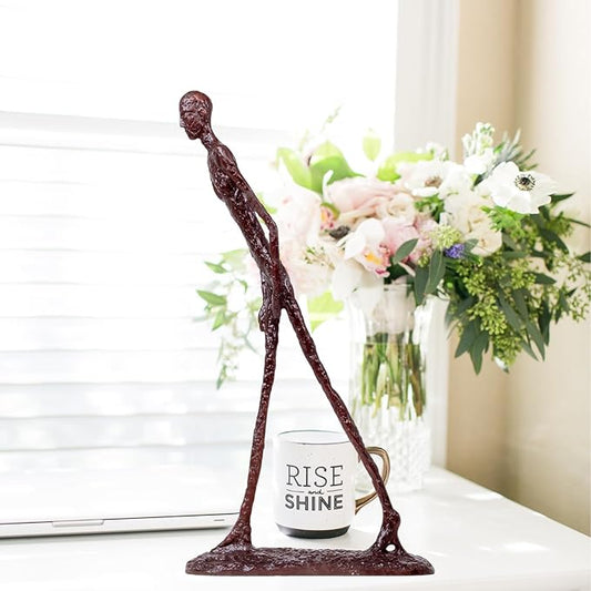 Handcrafted Bronze Walking Man Sculpture - Famous Modern Abstract Bronze Art Piece - Elegant Home Décor - Perfect for Indoor and Outdoor Spaces - Unique Decorative Bronze Statue (Red, 11")