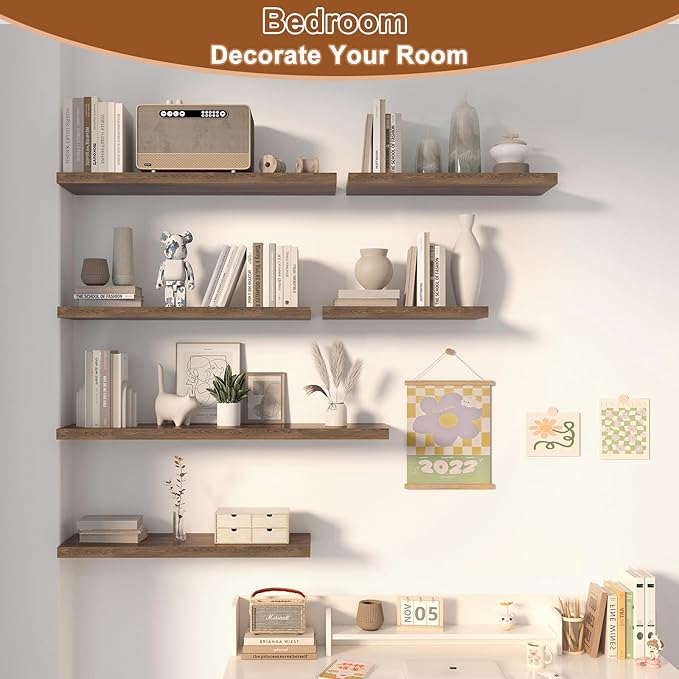 12 Inch Deep Floating Shelves for Wall 2 Pack Floating Shelfs Large Storage Space Wall Decor Display Shelf for Bathroom Living Room Bedroom Kitchen 40" W x 12" D x 1.2" H Rustic Brown