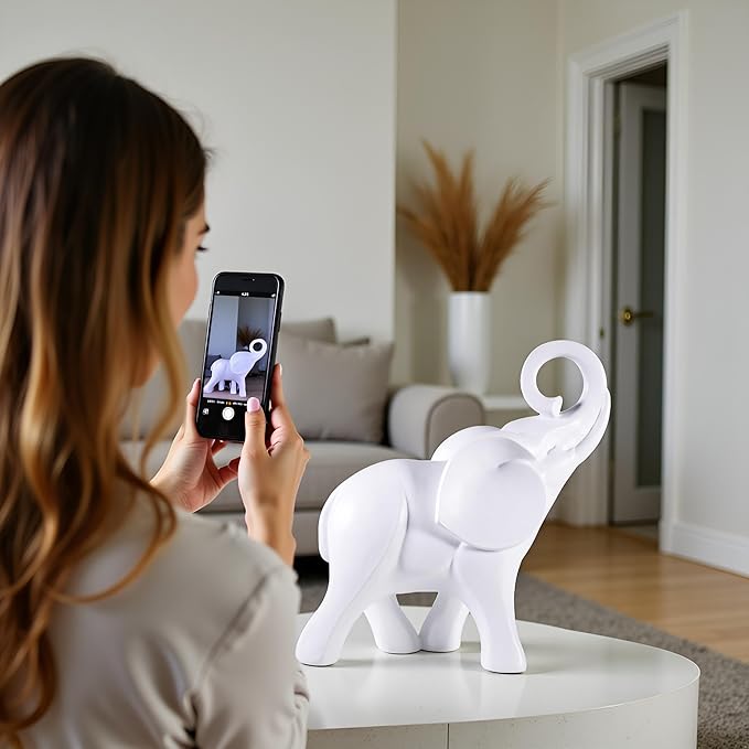 Elephant Statue. Elephant Decor Brings Good Luck, Health, Strength. Elephant Gifts for Women, Mom Gifts. Decorations Applicable Home, Office, Bookshelf TV Stand, Shelf, Living Room - White