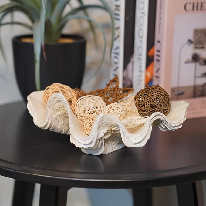 Decorative Bowl Entryway Table Decor - Resin Clam Shells Bowls Seashell Beach Console Table Home Decor Accents for Ocean Themed Living Room Coffee Table Decor 9 * 6 * 3.5 Inch