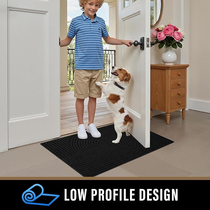 PLEASOR Front Door Mat Outside Entrance, Dirt Resistant and Absorbent Welcome Door Mat Outdoor Indoor,Sturdy Non-Slip Backing Entry Mat, Low Profile Doormat for Entryway, 60x36, Black