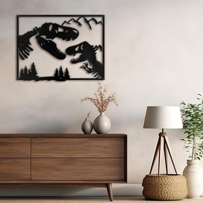SIGNLEADER Metal Wall Art Decor Screaming Dinosaur Minimalist Modern Abstract Wall Sculpture Hangings Home Decoration for Living Room, Bedroom, Bathroom, Kitchen, Outdoor - 18" Black