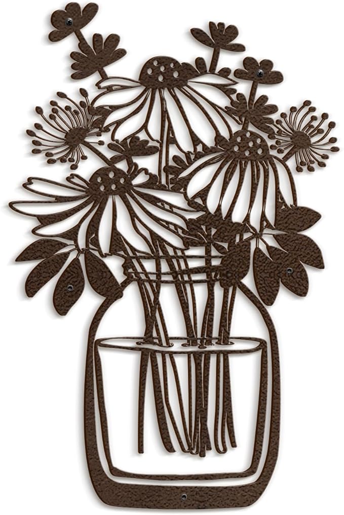 SIGNLEADER Metal Wall Art Decor Flower Bouquet in Bottle Minimalist Modern Abstract Wall Sculpture Hangings Home Decoration for Living Room, Bedroom, Bathroom, Kitchen, Outdoor - 18" Bronze
