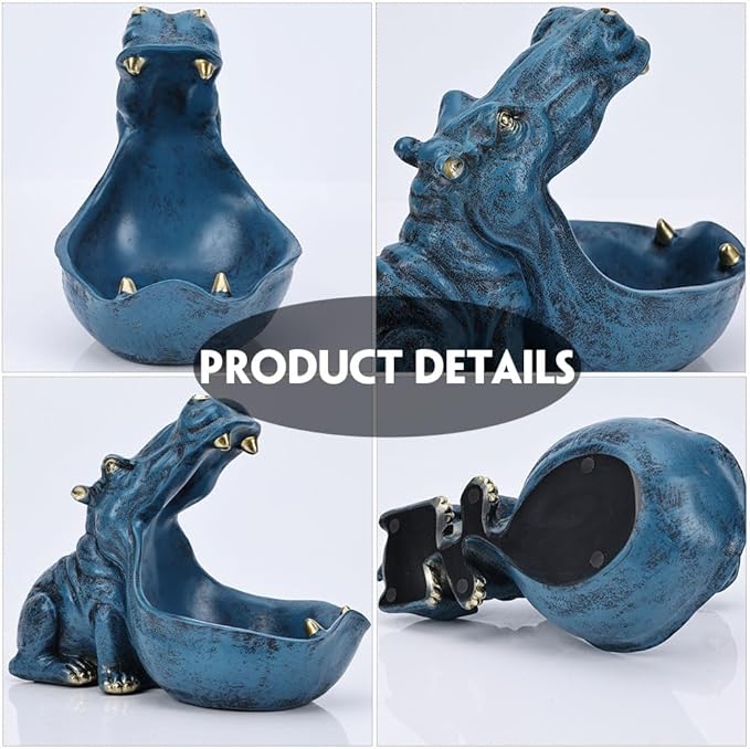 Hippo Figurine Candy Dish & Key Bowl - Unique Resin Hippopotamus Statue for Office Desk & Entry Table Decor - Multifunctional Sundries Container, Jewelry Stand, and Wallet Holder - Cute Hippo Gifts
