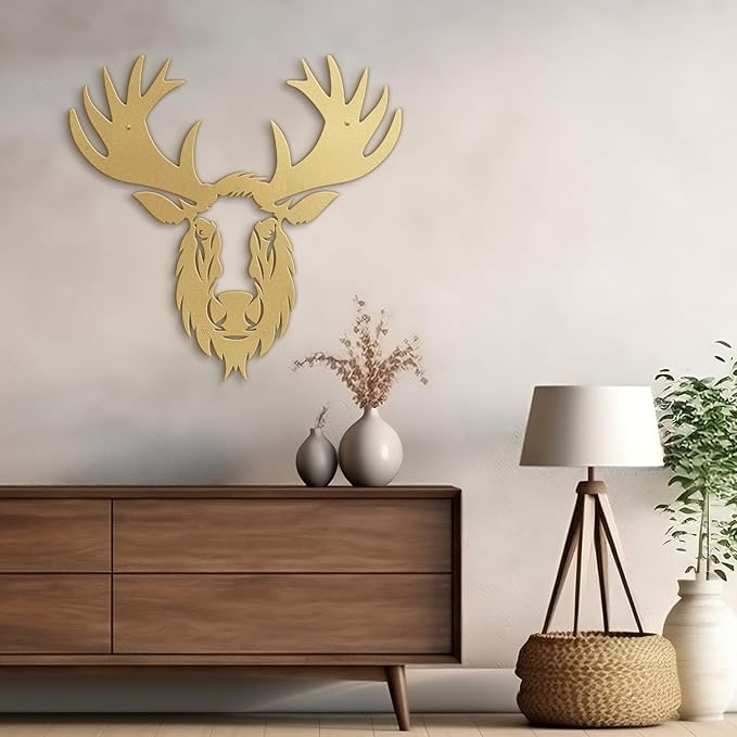 SIGNLEADER Metal Wall Art Decor Deer Minimalist Modern Abstract Wall Sculpture Hangings Home Decoration for Living Room, Bedroom, Bathroom, Kitchen, Outdoor - 18" Gold