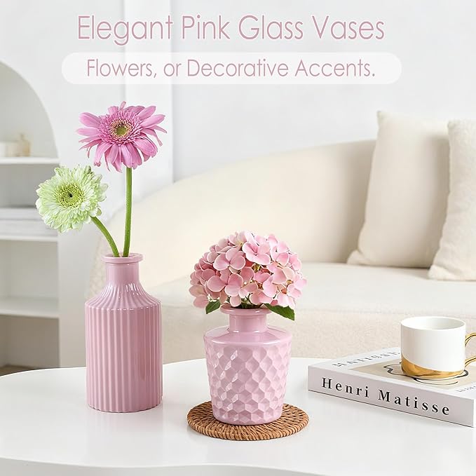 Valentine's Day Blush Pink Glass Bud Vase Set of 12 – Mini Vintage Vases for Flowers, Centerpieces, Wedding & Home Décor