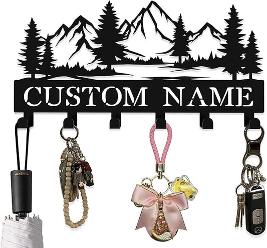 Custom Metal Key Rack Hooks, Personalized Key Holder for Wall, The Great Forest, Mountain Theme Wall Decoration Hooks, Key Hanger Organizer for Living Room, Entryway, Bathroom, Kitchen Decor