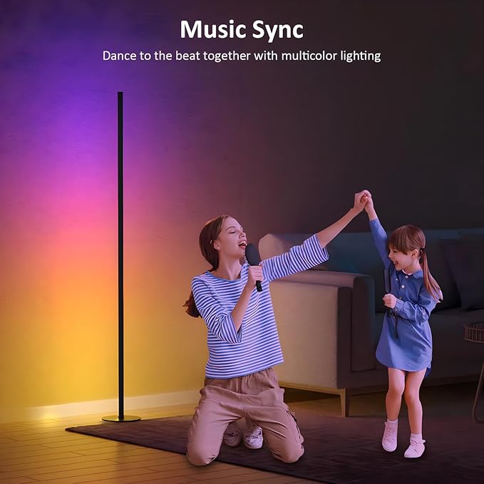 Corner Floor Lamp 1 Pair, LED Corner Lamp with Reomte, APP Control 16 Million DIY Color, Music Sync, Timing, Color Changing Ambient Lights for Living Room, Bedroom, Gaming(One Adaptor, Y Type Cord)