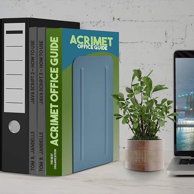 Acrimet Metal Bookends, Jumbo Size 9" H x 4" W x 4-1/2" D, Non-Skid Book Stand for Shelves, Heavy Duty Book Stopper, Blue, 1 Pair