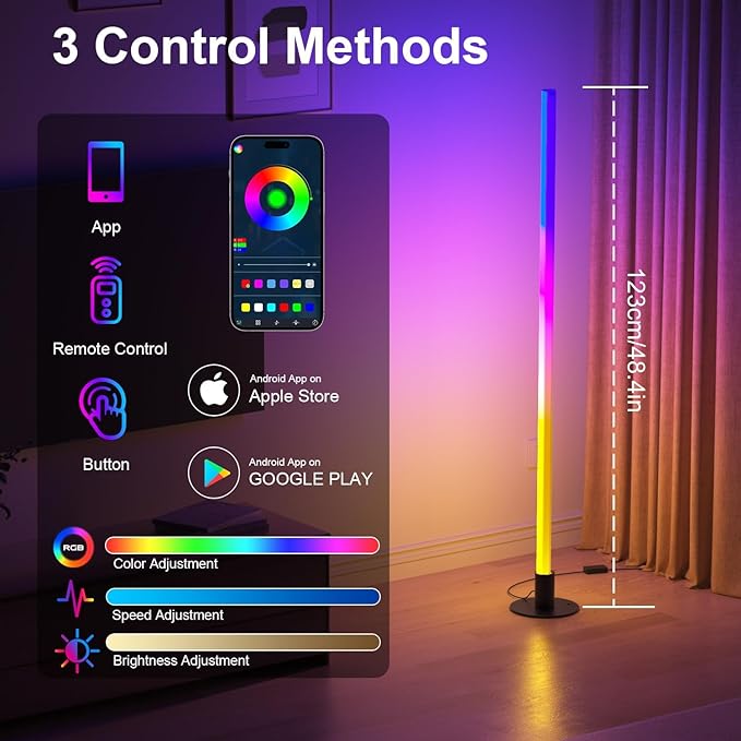 Corner Floor Lamp 2 Pack, LED Corner Lamp with 1300lm Smart Modern Floor Light with Music Sync, 16 Million Colors, Timer and DIY Shape with APP & Remote Control for Living Room, Bedroom, Gaming Room