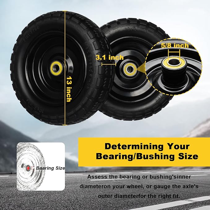 13 Inch Solid Rubber Tires, 4.00-6 Tire Flat Free with 5/8" Bearings, 2.17" Offset Hub for for GOR Garden Carts, Garden Wagon Carts, Trolleys, Hand Trucks and Utility Cart(2 Pack)