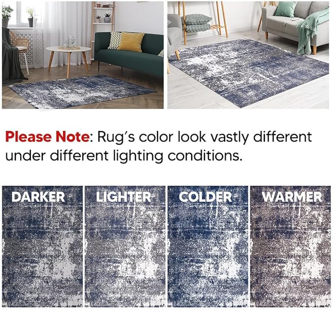Keen Home Design Area Rugs - 2x3 Non-Shedding, Abstract Rugs for Kitchen, Living Room, Bedroom, Dining Room, Entryway - Size: 2' x 3', Navy/Grey/White