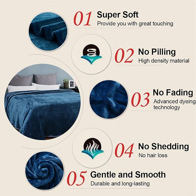 Soft King Size Blanket Warm Fuzzy Microplush Lightweight Thermal Fleece Blankets for Couch Bed Sofa,90x108 Inch, Peacock Blue