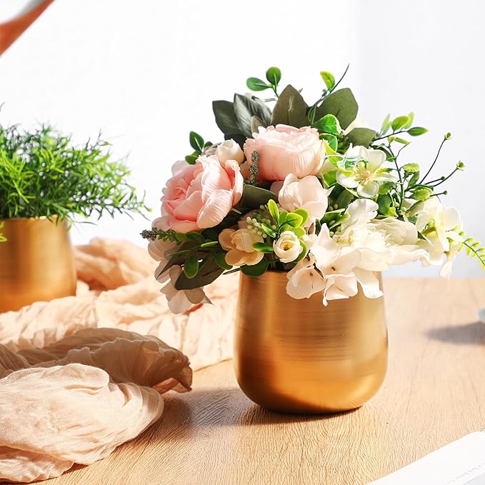 8 Pcs Small Gold Vases for Centerpieces Tall Metal Flower Trumpet Vase Vintage Compote Planter Plant Pots for Wedding Party Table Centerpiece Decorations (4.1 Inch,Pot)