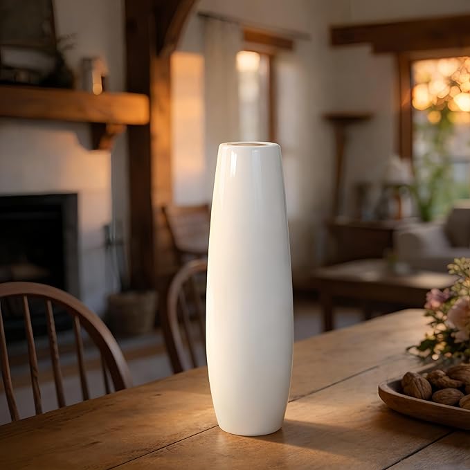 12 Inch White Vase Ceramic Flower Vase, Tall Vases for Pampas Grass, Home Decor, Modern Textured Vases for Living Room Decorations,Table Centerpieces,Shelf,Farmhouse Small Ceramic Vase