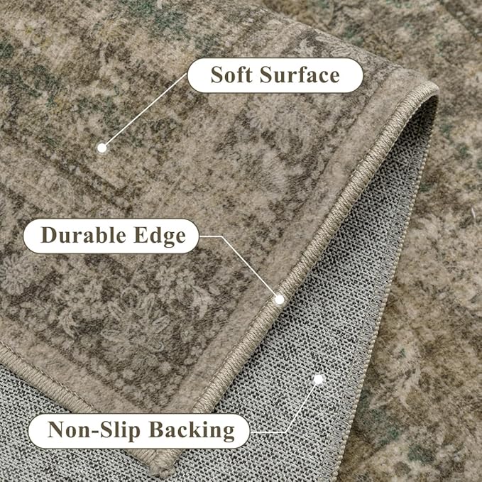 PureCozy 4x6 Brown Area Rug Washable Vintage Distressed Office Carpet Low Pile Entryway Non Slip Indoor Soft Retro Entrance Throw Accent Rug for Kitchen Bathroom Bedroom Dining Living Room