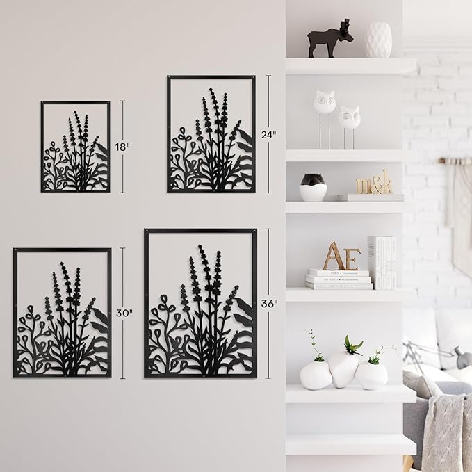 SIGNLEADER Metal Wall Art Decor Botanical Flower Leaves Minimalist Modern Abstract Wall Sculpture Hangings Home Decoration for Living Room, Bedroom, Bathroom, Kitchen, Outdoor - 18" Black