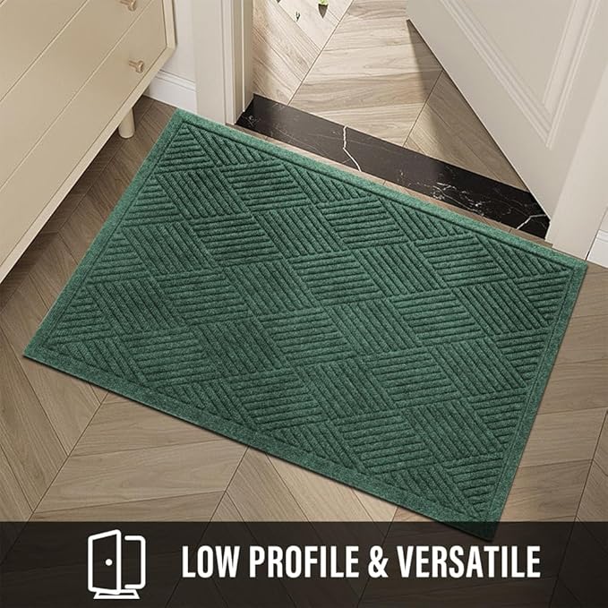 HIYARD Sturdy Front Door Mat, Absorbent Muddy Dirt Resist Welcome Door Mats Outdoor Indoor, Stain and Fade Resistant, Non-Slip Rubber Backing Low Profile Doormat for Entryway, 36×24, Green