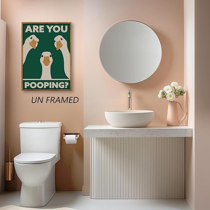 RVETNGVM Funny Goose Wall Art Are You Pooping Vintage Bathroom Decor Poster Animals Goosey Humorous Bathroom Aesthetic Prints Painting For Fun Restroom Wall Decor Unframed 12"x16"
