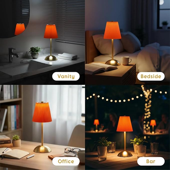Set of 2 Cordless Table Lamps Rechargeable, 3CCT & Stepless Dimming, LED Wireless Outdoor Table Lamp with Touch Activation for Tabletop Bedside Patio, 12 * 5 Inches (Tangerine Orange)
