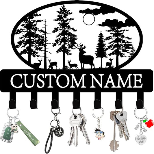 Custom Key Holder for Wall Personalized Metal Key Hook Key Organizer Rack Key Hanger Home Decor for Entryway, Garden, Bathroom, Kitchen, Garage (Deer)