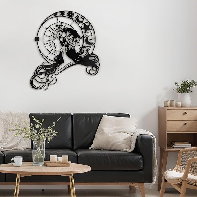 SIGNLEADER Metal Wall Art Decor Woman Wearing Crown Modern Abstract Wall Sculpture Hangings Home Decoration for Living Room, Bedroom, Bathroom, Kitchen, Outdoor - 18" Black