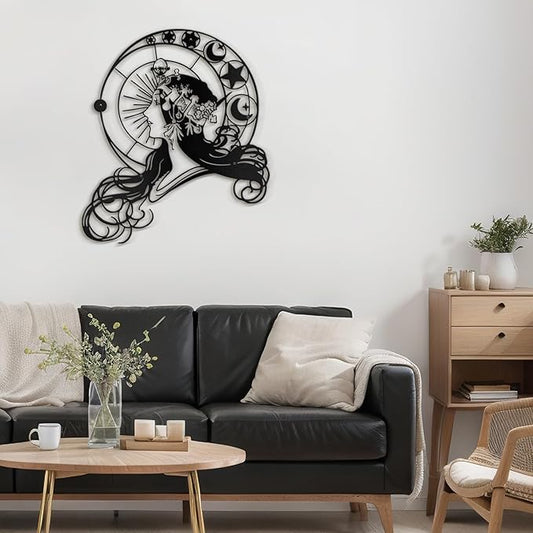 SIGNLEADER Metal Wall Art Decor Woman Wearing Crown Modern Abstract Wall Sculpture Hangings Home Decoration for Living Room, Bedroom, Bathroom, Kitchen, Outdoor - 18" Black