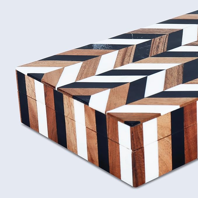 Handicrafts Home Large Decorative Storage Box 12x6– Coffee Table Organizer Box, Modern Home Décor Accent, Keepsake Memory Box, Jewelry Storage Box, Boho Decorative Box with Lid for Shelf, Mantle Decor