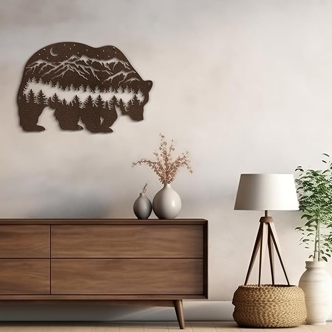 SIGNLEADER Metal Wall Art Decor Bear, Pine Minimalist Modern Abstract Wall Sculpture Hangings Home Decoration for Living Room, Bedroom, Bathroom, Kitchen, Outdoor - 18" Bronze