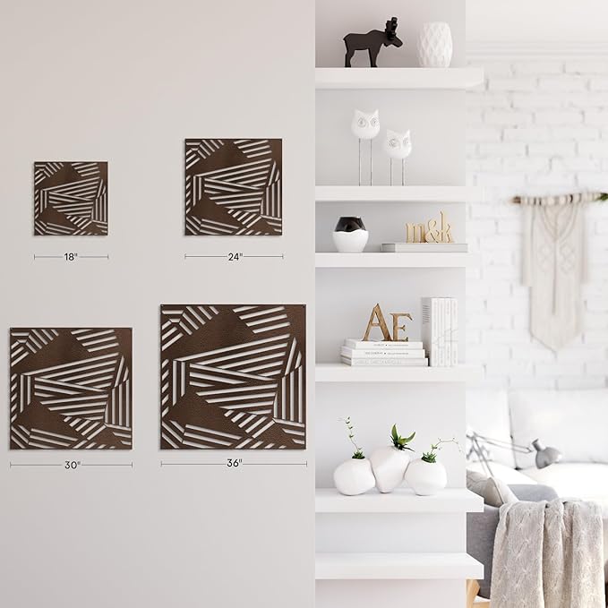 SIGNLEADER Metal Wall Decor Abstract Geometric Minimalist Modern Luxury Wall Sculpture Hangings 3D Statue Home Decoration for Living Room, Bedroom, Bathroom, Kitchen, Fireplace, Office - 18" Bronze