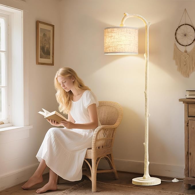 EJIAXIN Floor Lamp for Living Room - 69" Rustic Farmhouse Tall Lamp with Adjustable Color Temperatures- Country Resin Vintage Reading Light Standing Lamps for Bedroom Office Home Decor, Almond White
