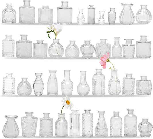40PCS Clear Glass Bud Vases Set,Small Flower Arrangement Vase,Vintage Crystal Glass Design,Wedding,Party Decoration,Home Flower Arrangement (40)