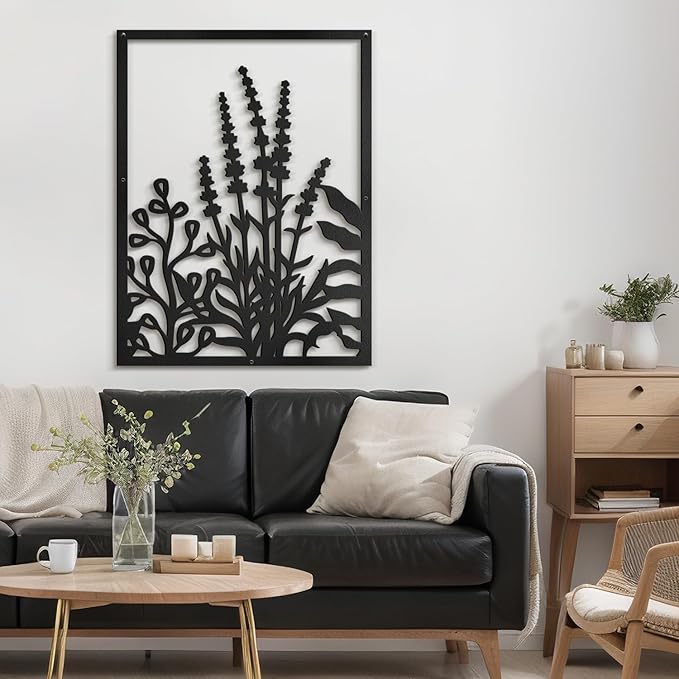 SIGNLEADER Metal Wall Art Decor Botanical Flower Leaves Minimalist Modern Abstract Wall Sculpture Hangings Home Decoration for Living Room, Bedroom, Bathroom, Kitchen, Outdoor - 18" Black