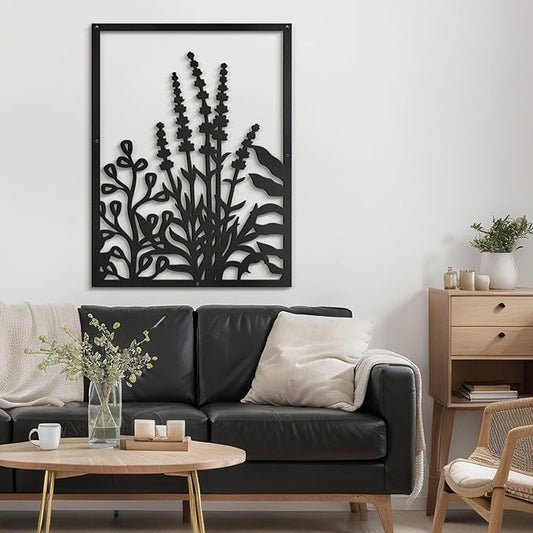 SIGNLEADER Metal Wall Art Decor Botanical Flower Leaves Minimalist Modern Abstract Wall Sculpture Hangings Home Decoration for Living Room, Bedroom, Bathroom, Kitchen, Outdoor - 18" Black