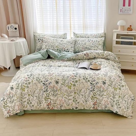 Botanical Flower Duvet Cover King Vintage Garden Floral Duvet Cover Soft 100% Cotton Comforter Cover Aesthetic Wildflower Duvet Cover with Zipper Closure Boho Cottagecore Floral Bedding Set King