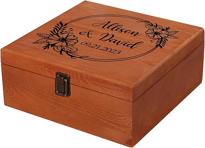 Personalized Wedding Keepsake Box Custom Name Date, Wooden Memory Box Wedding Gift Box for Couples Newlyweds - Customized Gifts for Bridal Shower Anniversary Engagement Christmas
