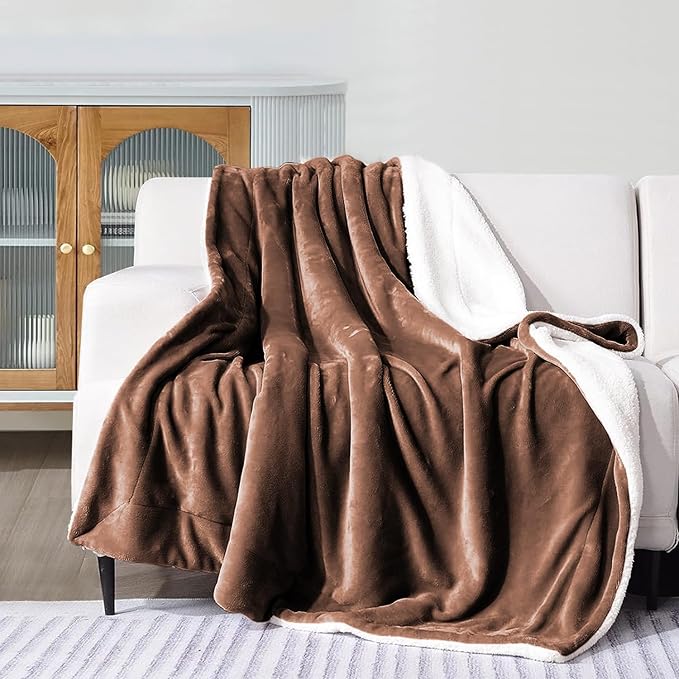 MOONLIGHT20015 Sherpa Fleece Twin Blanket - (Coffee, 60X80 Inches) Warm and Fluffy Blankets for Winter - Reversible Thick and Cozy Twin Size Blankets for Bed, Camping and Travel
