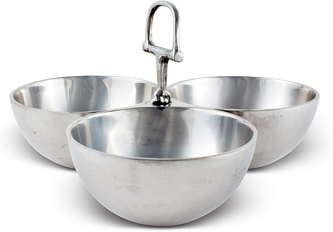 Arthur Court Equestrian Horse 3 Bowl Nut Snacks Candy Dish Bowl Ensemble - Cast Aluminum Hand Polished 5.5 inch Tall x 9 inch Wide