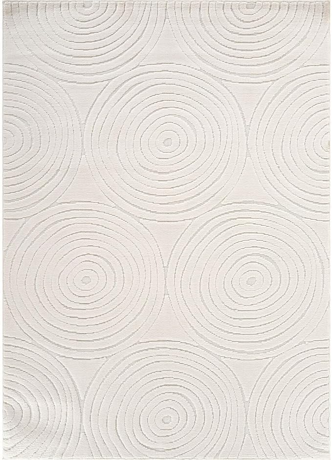 Beverly Rug Micro Loop Area Rug Light Gray 5x7 Geometric Modern Luxury Circular Durable Soft Indoor Rugs for Living Dining Room Office Stain Resistant Non Shedding Casual Indoor Carpet 5 x 7