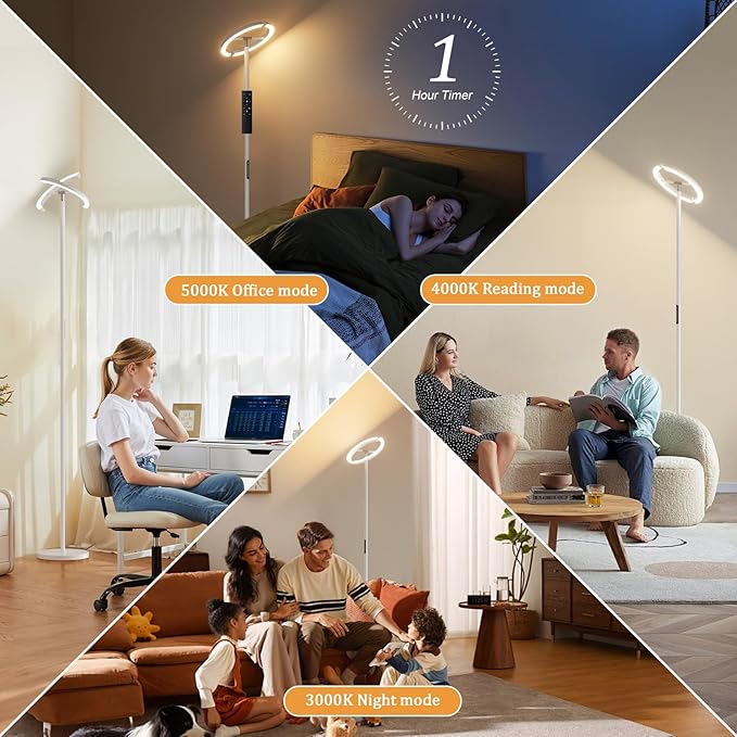 PreeOtti Floor Lamps for Living Room, 40W/2400LM LED Floor Lamp with Touch & Remote Control, 70" Tall Standing Lamp Stepless Dimmable, Modern Torchiere Corner Lamp for Bedroom, Office - White