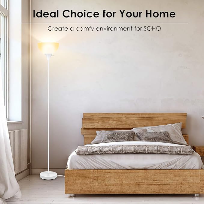 BoostArea Floor Lamp, 70.1” Tall Lamp, LED White Floor Lamp, E26 Base, Eye-Caring, Modern Torchiere Floor Lamps for Living Room, Bedroom, Office（Bulbs not Included