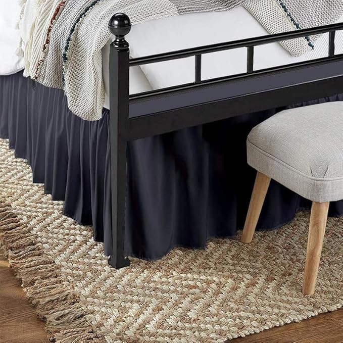 Rajlinen Ruffled Bed Skirt Queen, 12 Inch Drop Dust Ruffle with Split Corners, 100% Microfiber Bedskirt with Platform, Three-Sided Coverage Ruffled Gathering Design, Dark Grey
