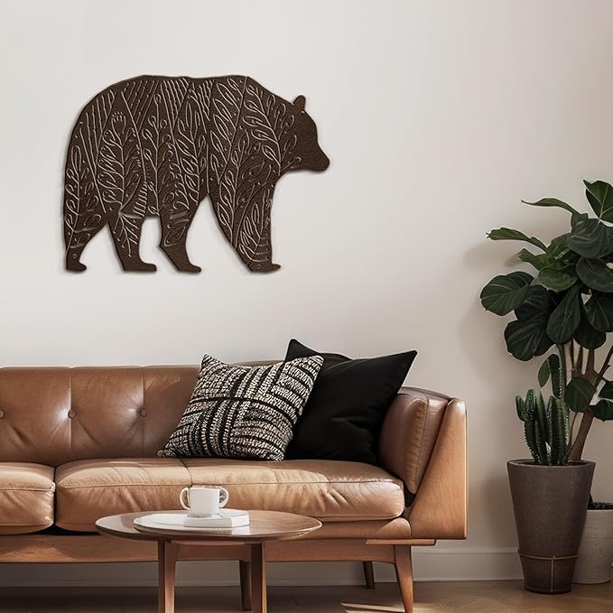 SIGNLEADER Metal Wall Art Decor Big Bear Minimalist Modern Abstract Wall Sculpture Hangings Home Decoration for Living Room, Bedroom, Bathroom, Kitchen, Outdoor - 18" Bronze