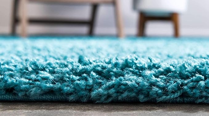 Unique Loom Solid Shag Collection Area Rug (6' 1" Round, Deep Aqua Blue)