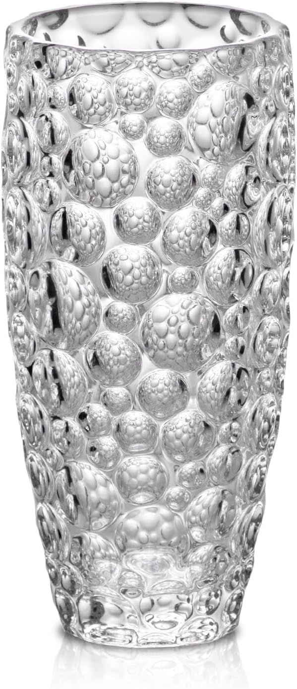 KAMMAK Glass Vase, Large Modern Cylinder Flower Vase for Home Decor, Wedding Centerpiece, Christmas or Birthday Gift for Mom, Entryway, Housewarming, Table, Office Desk, Farmhouse (White Polka Dot)
