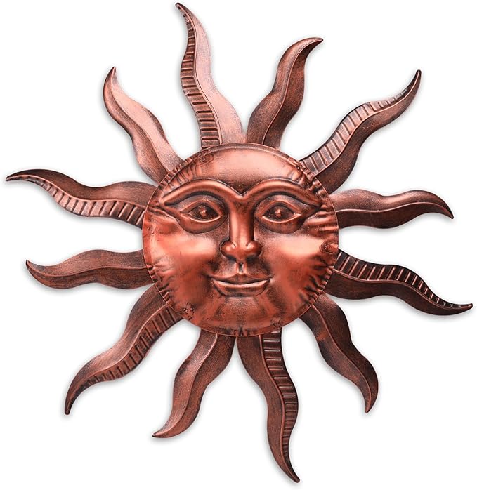 VCUTEKA 27" Sun Metal Wall Art Outdoor Decor Moon Wall Decoration Metal Wall Sculpture Hanging Garden Wall Art Wall Sculpture for Indoor Outdoor Patio Fence Decoration Brown