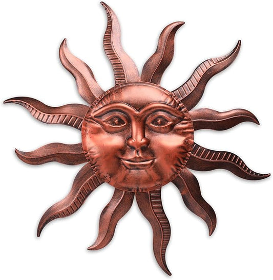 VCUTEKA 27" Sun Metal Wall Art Outdoor Decor Moon Wall Decoration Metal Wall Sculpture Hanging Garden Wall Art Wall Sculpture for Indoor Outdoor Patio Fence Decoration Brown