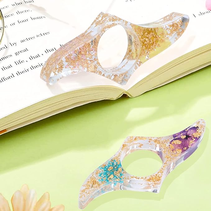 Rohuis Book Page Holder for Reading, 4Pcs Dried Flower Resin Thumb Saver and Transparent Bookmarks with Tassels, Book Accessories for Reading Lovers, Gift for Bookworm, Student, Teacher