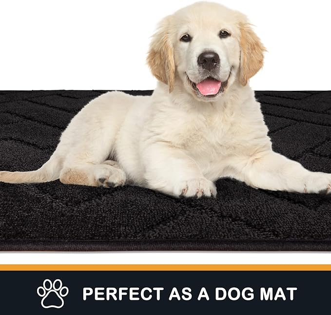 PURRUGS Dirt Trapping Door Mat 34" x 59", Non-Slip Machine Washable Entry Rug, Dog Doormat, Indoor Front Door Mat, Super Absorbent Entryway Rug for Muddy Shoes & Paws, Black